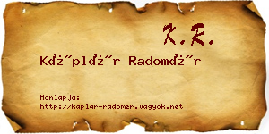 Káplár Radomér névjegykártya
